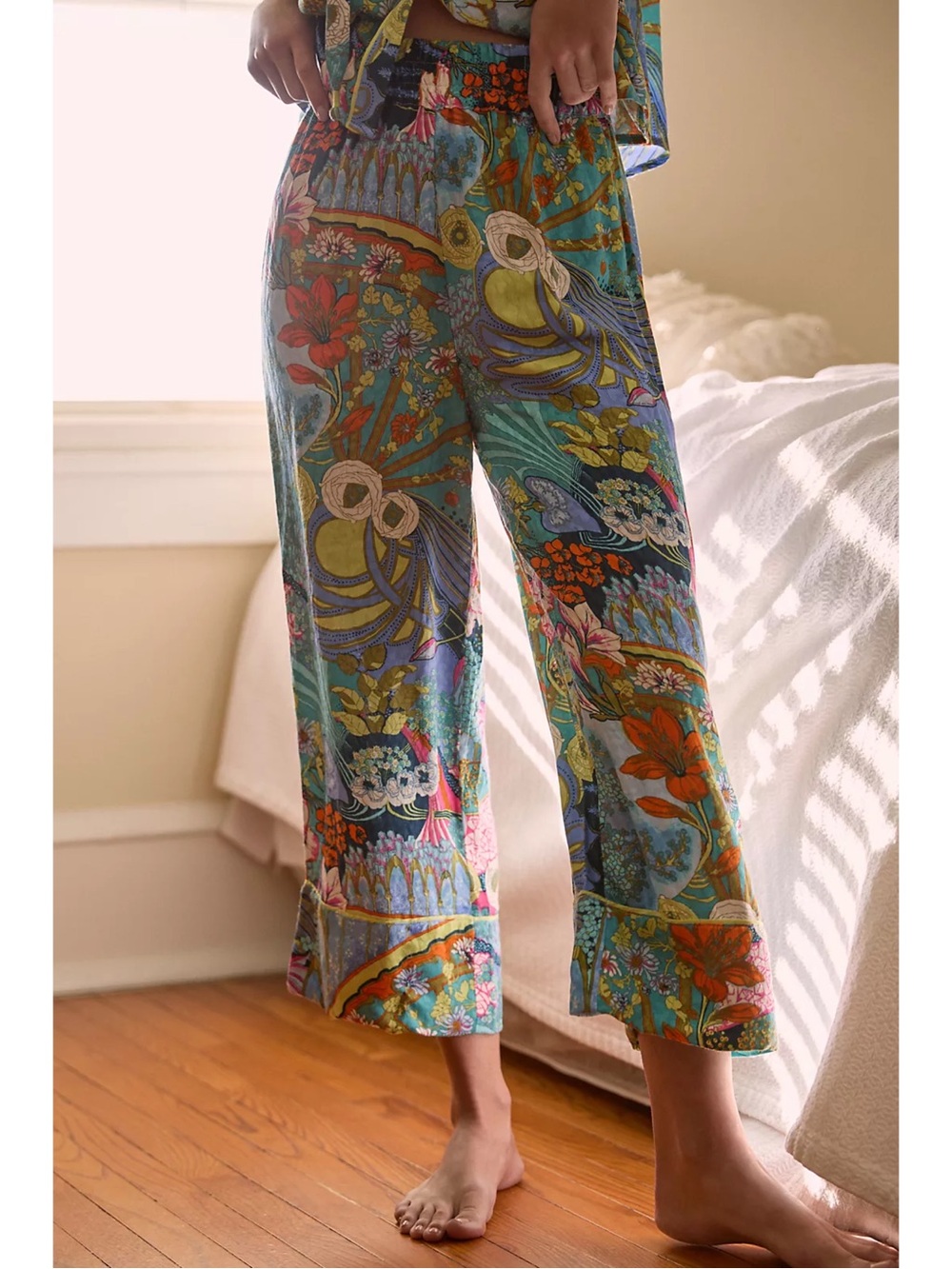 Anthropologie Printed Wide Leg Lounge Pants Boho Floral Crop Pants XS